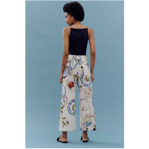 Anthropologie The Colette Cropped Wide-Leg Pants Magic Fabric Edition 27 Floral - Picture 2 of 9